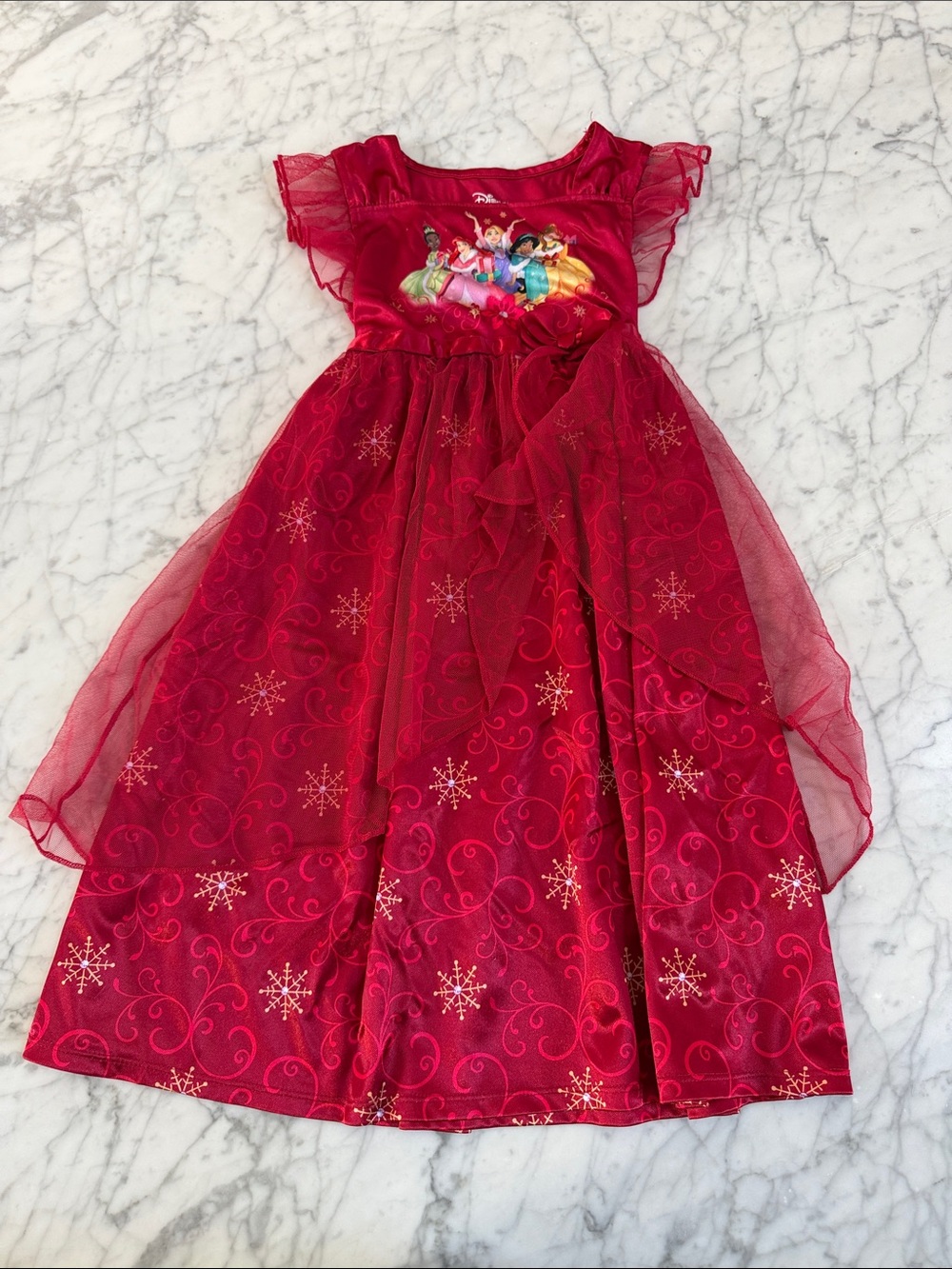Girls Red Princess Pajama Nightgown Sz 5T Dress Snowflake Detail